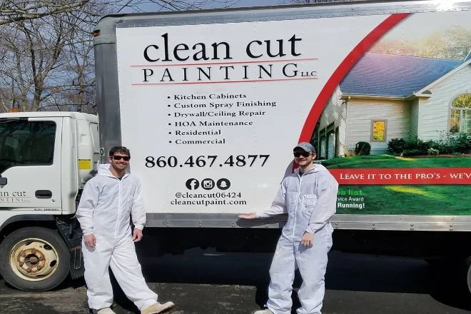 Budgeting For Interior Painting In Glastonbury, CT: How Much Should You Spend? 26 Clean Cut Painting crew in front of company truck